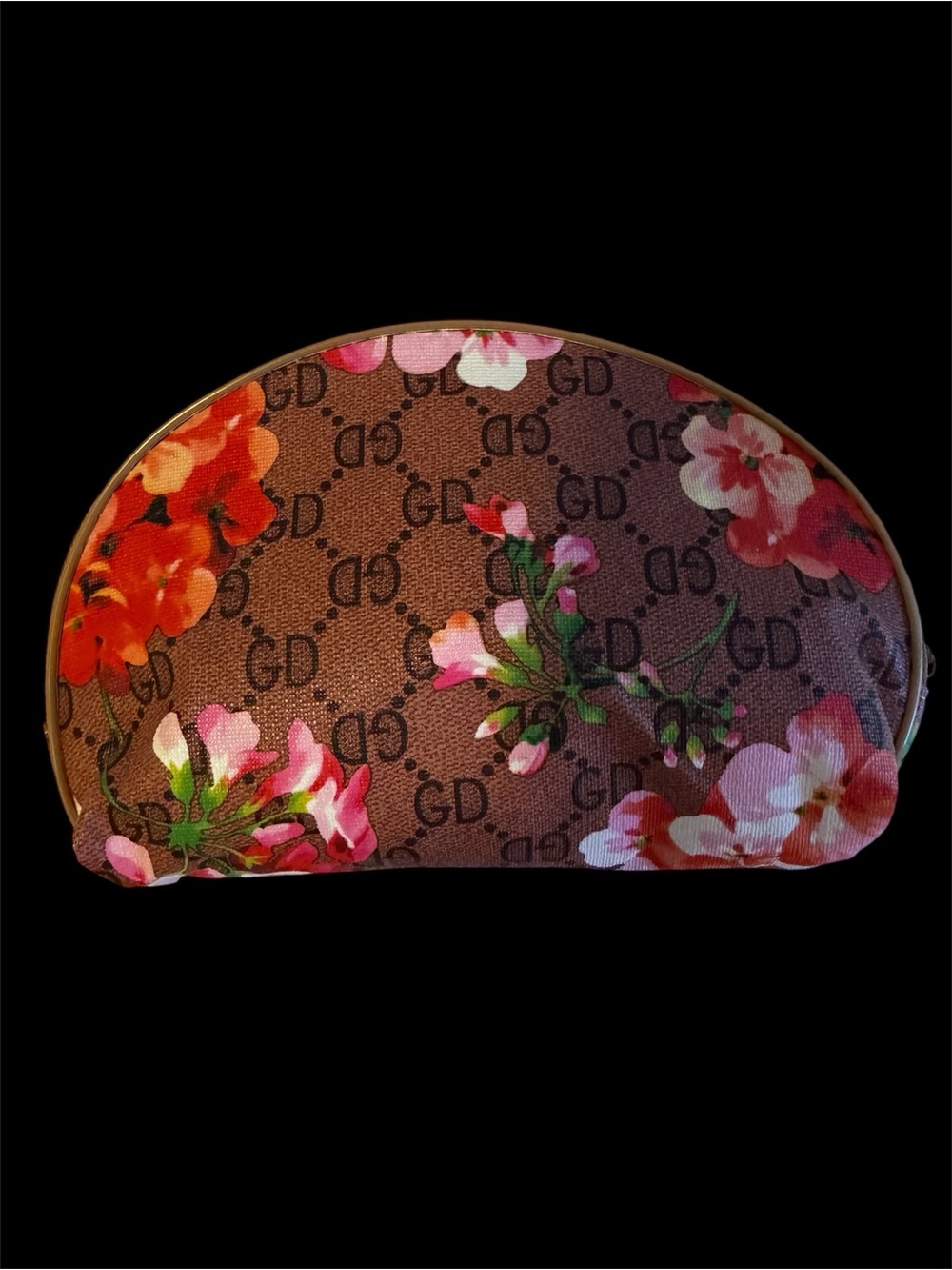 Floral Monogram Cosmetic Pouch - Brown & Pink
